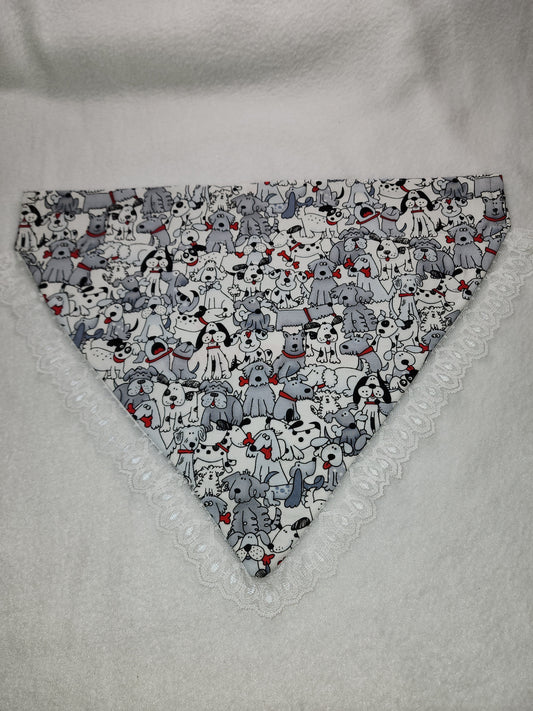 Dogs with Red Bone and Lace Trim Bandana